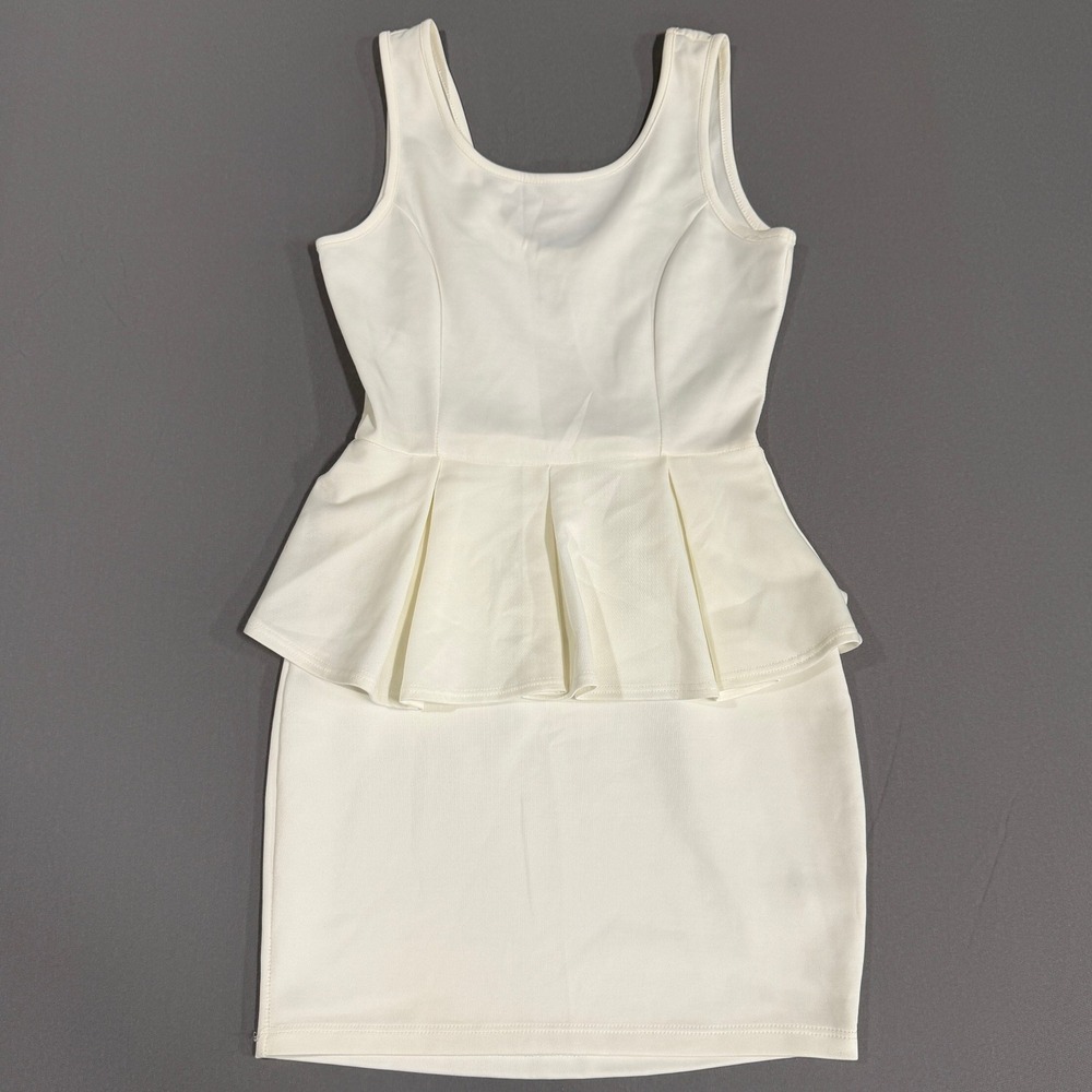 Womens Ivory‎ Peplum Dress Sleeveless Scoop Neck Sheath Skirt Sheath Dress M
